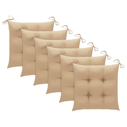 Trädgårdsstolar med beige dynor 6 st massiv teak