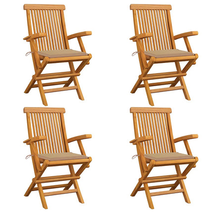 Trädgårdsstolar med beige dynor 4 st massiv teak