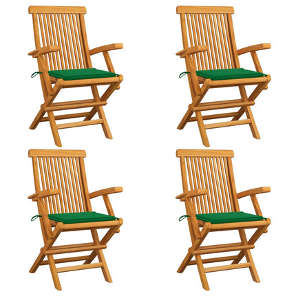 Trädgårdsstolar med gröna dynor 4 st massiv teak