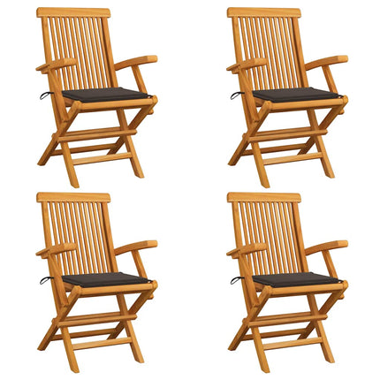 Trädgårdsstolar med taupe dynor 4 st massiv teak