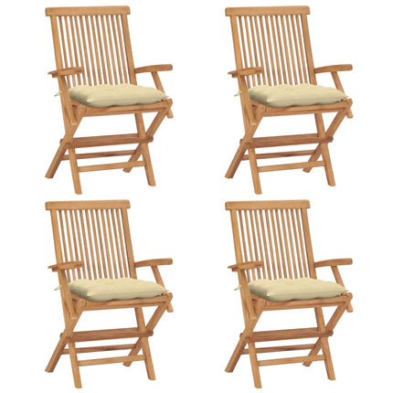 Trädgårdsstolar med gräddvita dynor 4 st massiv teak