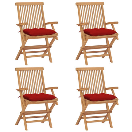 Trädgårdsstolar med röda dynor 4 st massiv teak