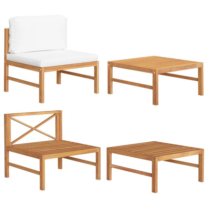 Loungegrupp för trädgården med gräddvita dynor 2 delar teak