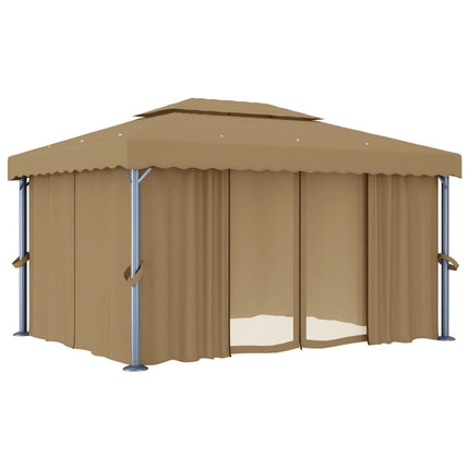 Paviljong med draperi 4x3 m taupe aluminium
