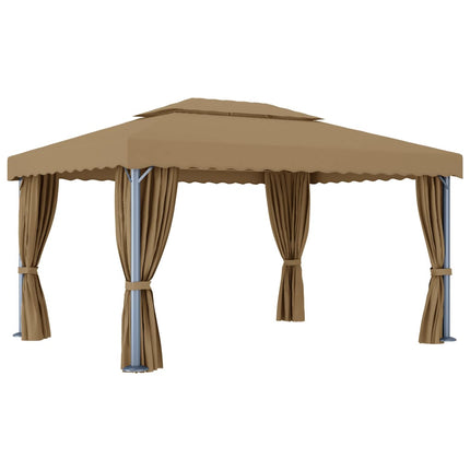 Paviljong med draperi 4x3 m taupe aluminium