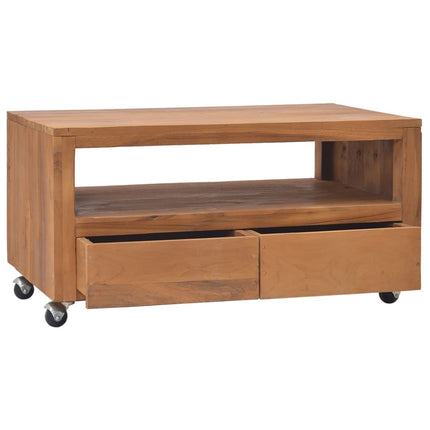 TV-bänk med hjul 80x50x42 cm massiv teak