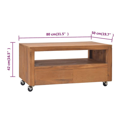 TV-bänk med hjul 80x50x42 cm massiv teak