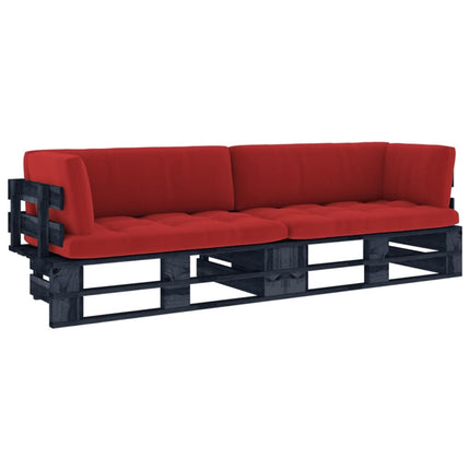 Pallsoffa 2-sits med dynor svart impregnerad furu