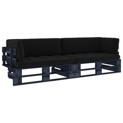 Pallsoffa 2-sits med dynor svart impregnerad furu