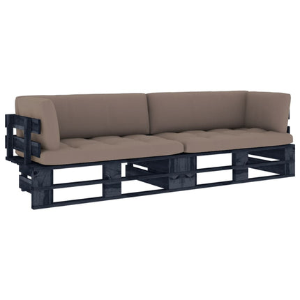 Pallsoffa 2-sits med dynor svart impregnerad furu
