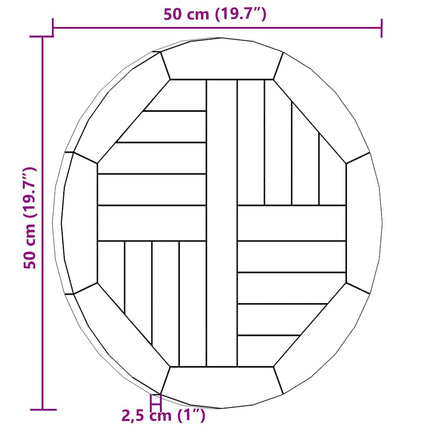 Bordsskiva i massiv teak rund 2,5 cm 50 cm