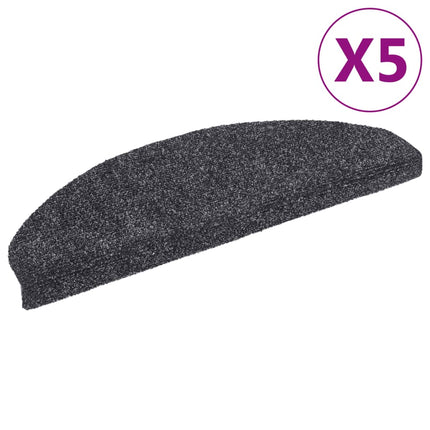 Trappmattor självhäftande 5 st 65x21x4 cm mörkgrå halvrunda stora