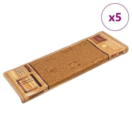 Trappstegsmattor självhäftande 5 st 65x21x4 cm beige