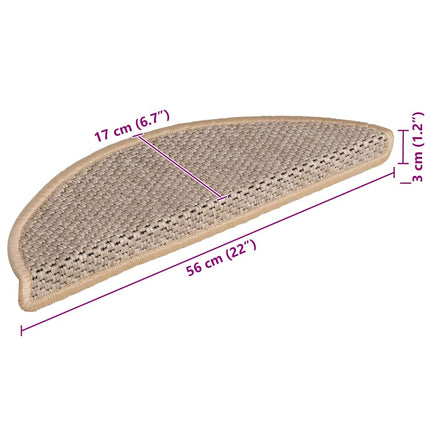Trappstegsmattor självhäftande sisal 15 st 56x17x3 cm ljusbeige