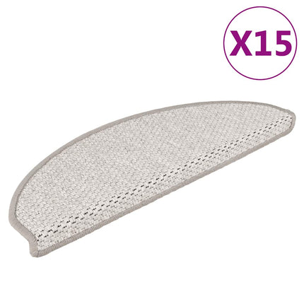 Trappstegsmattor självhäftande sisal 15 st 65x21x4 cm gråvit