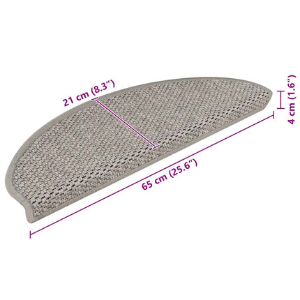 Trappstegsmattor självhäftande sisal 15 st 65x21x4 cm silver