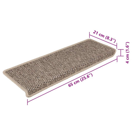 Trappstegsmattor självhäftande sisal 15 st 65x21x4 cm mörkbeige