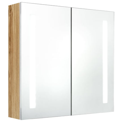 Badrumsskåp med spegel LED vit och ek 62x14x60 cm