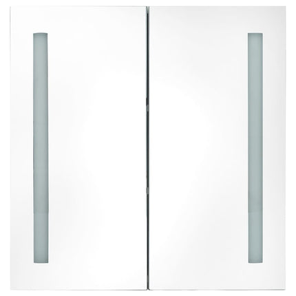 Badrumsskåp med spegel LED vit och ek 62x14x60 cm