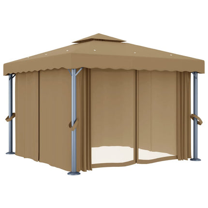 Paviljong med draperi 3x3 m taupe aluminium