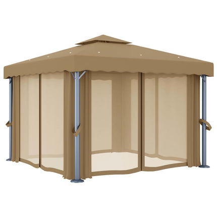 Paviljong med draperi 3x3 m taupe aluminium