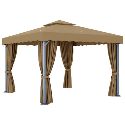 Paviljong med draperi 3x3 m taupe aluminium