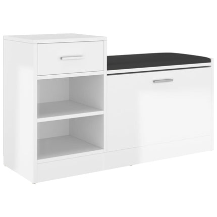 Skobänk vit högglans 94,5x31x57 cm konstruerat trä