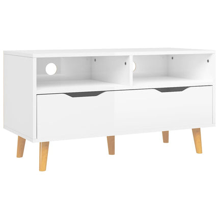 Tv-bänk vit högglans 90x40x48,5 cm konstruerat trä