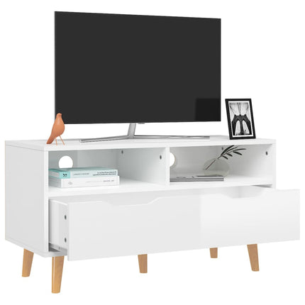 Tv-bänk vit högglans 90x40x48,5 cm konstruerat trä