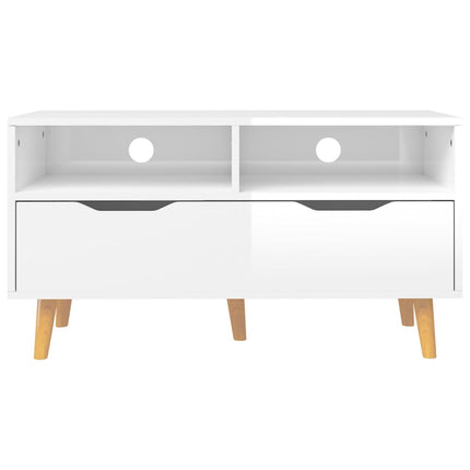 Tv-bänk vit högglans 90x40x48,5 cm konstruerat trä