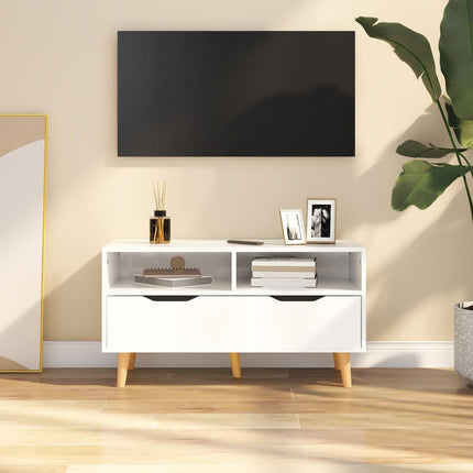 Tv-bänk vit högglans 90x40x48,5 cm konstruerat trä