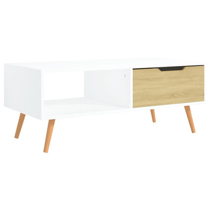 Soffbord vit och sonoma-ek 100x49,5x43 cm konstruerat trä