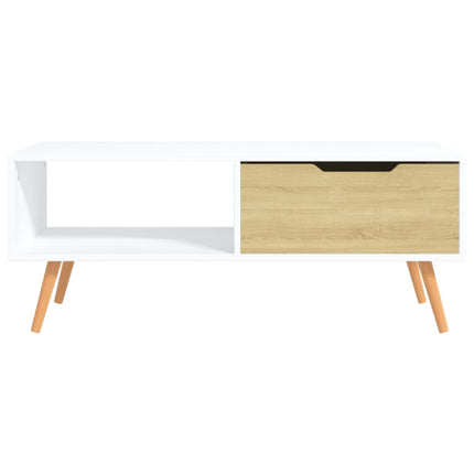 Soffbord vit och sonoma-ek 100x49,5x43 cm konstruerat trä