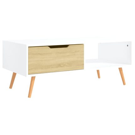 Soffbord vit och sonoma-ek 100x49,5x43 cm konstruerat trä