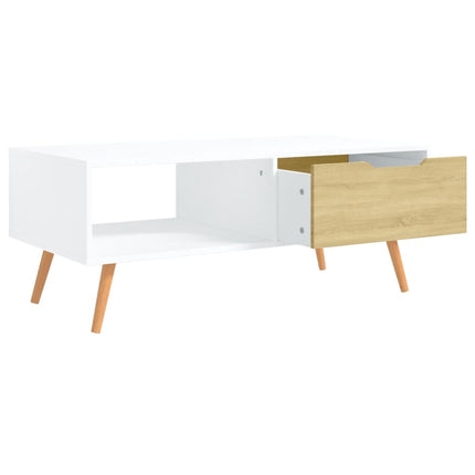 Soffbord vit och sonoma-ek 100x49,5x43 cm konstruerat trä