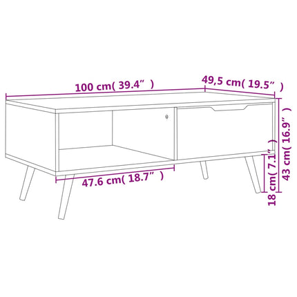 Soffbord vit och sonoma-ek 100x49,5x43 cm konstruerat trä