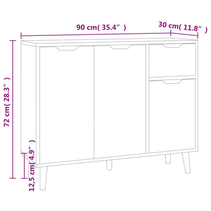 Skänk vit högglans 90x30x72 cm konstruerat trä