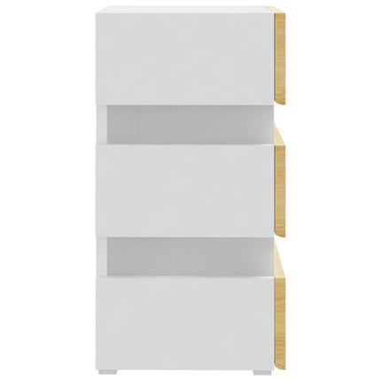 Sängskåp LED vit och sonoma-ek 45x35x67 cm konstruerat trä
