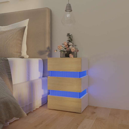 Sängskåp LED vit och sonoma-ek 45x35x67 cm konstruerat trä