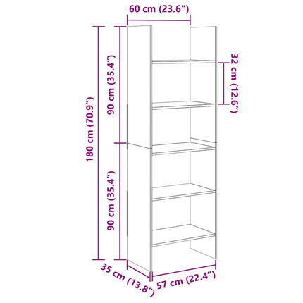 Bokhylla sonoma-ek 60x35x180 cm konstruerat trä