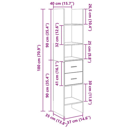 Bokhylla vit 40x35x180 cm konstruerat trä