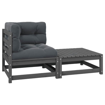 Loungegrupp med dynor 2 delar grå massiv furu