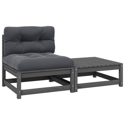 Loungegrupp med dynor 2 delar grå massiv furu