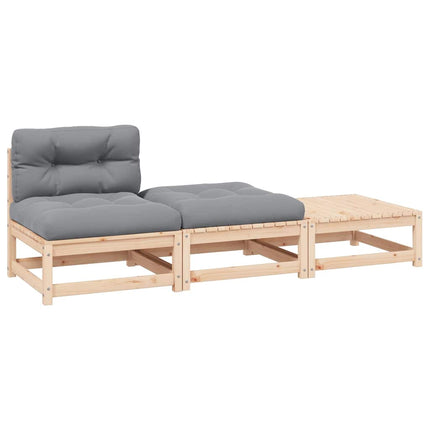 Loungegrupp med dynor 3 delar massiv furu