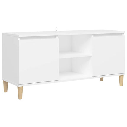 TV-bänk med massiva ben vit 103,5x35x50 cm