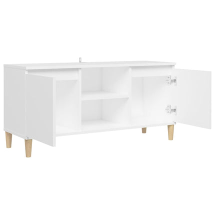 TV-bänk med massiva ben vit 103,5x35x50 cm
