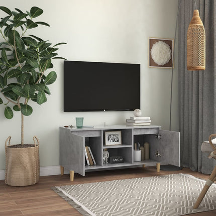 TV-bänk med massiva ben betonggrå 103,5x35x50 cm