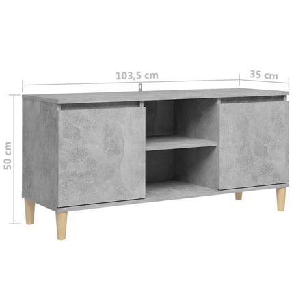 TV-bänk med massiva ben betonggrå 103,5x35x50 cm