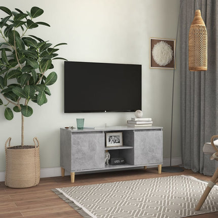 TV-bänk med massiva ben betonggrå 103,5x35x50 cm