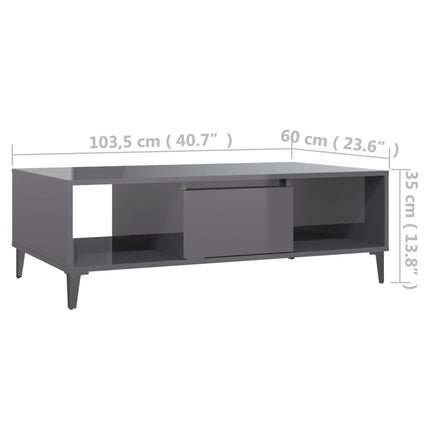 Soffbord grå högglans 103,5x60x35 cm konstruerat trä